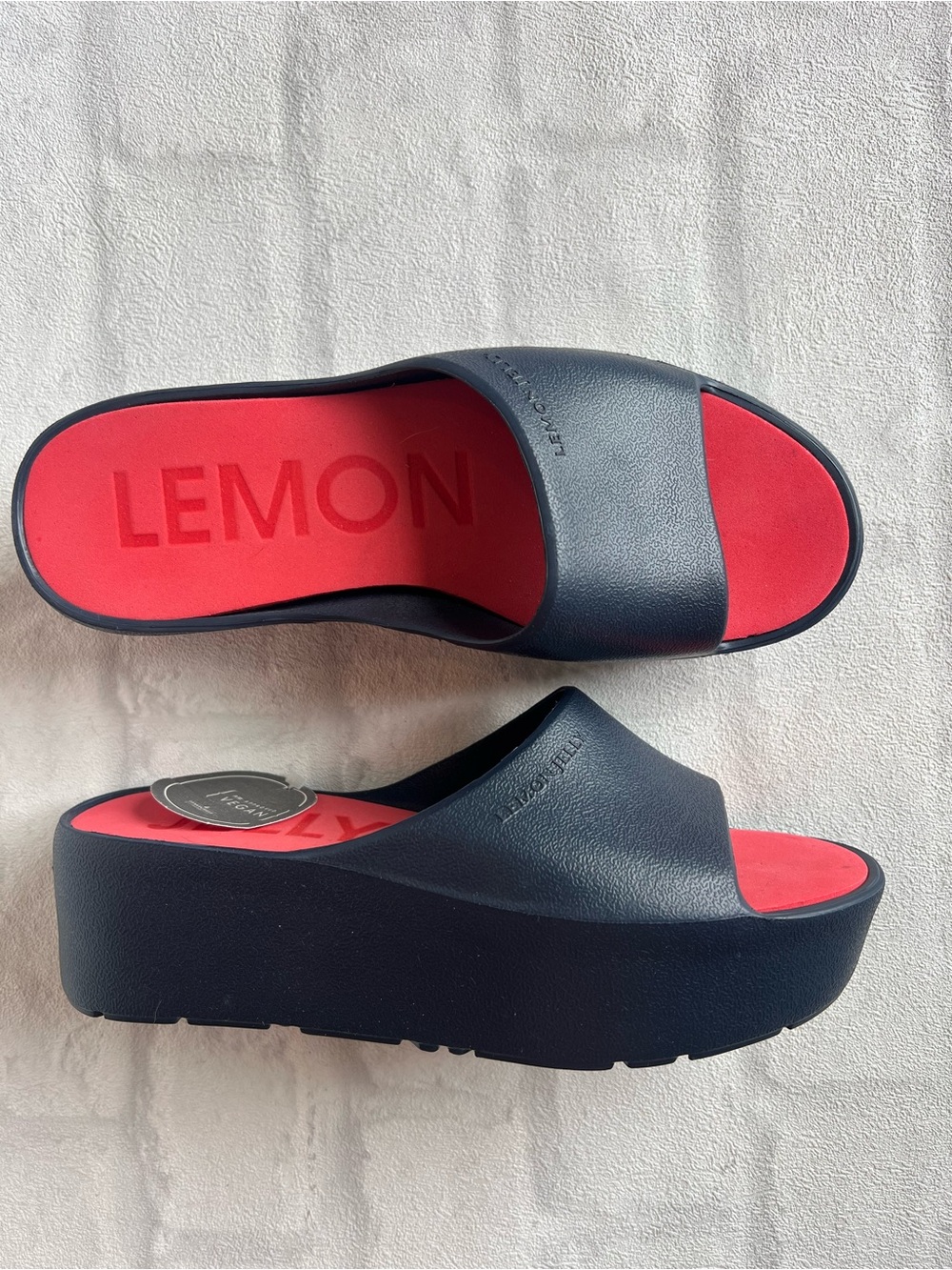 NWT Lemon Jelly Navy Platform Slide- Red Footbed size 36 coastal/ clean girl